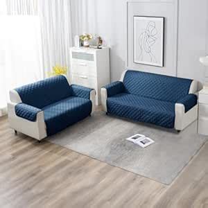 HOKIPO Quilted Polyester 3+2 Seater Sofa Cover, Navy Blue (AR-4664-M4 ...