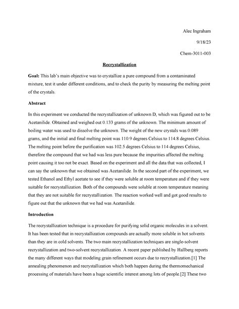 Image result for Purification by Recrystallization Lab Report