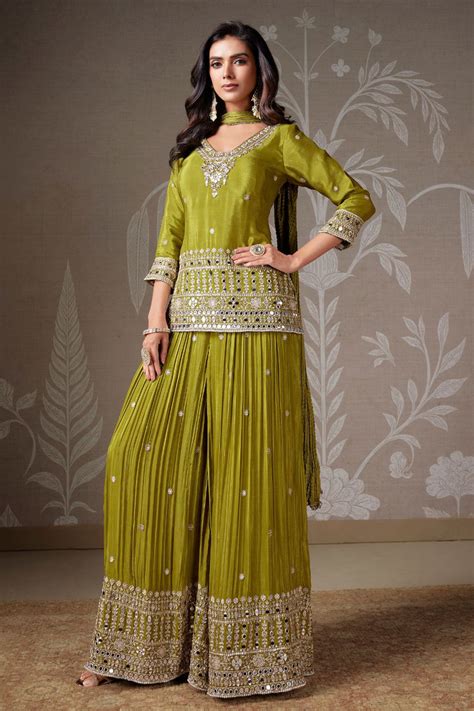 CHINON SILK PALAZZO SUIT WITH CUTDANA AND EMBROIDERY