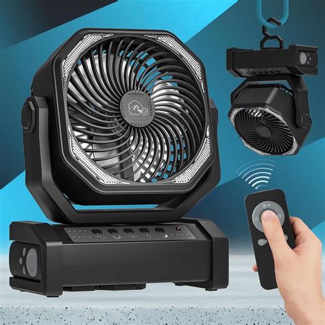 Portable Camping Tent Fan 20000mAh Rechargeable Battery Operated Desk ...