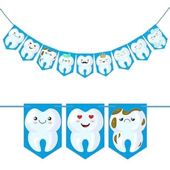 Wobbox Cartoon Tooth Blue Bunting Banner, First Tooth Decoration, Happy ...