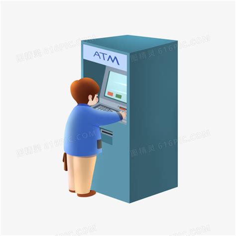 卡通手绘男子ATM机器上取款素材图片免费下载_PNG素材_编号vgpi5jk75_图精灵