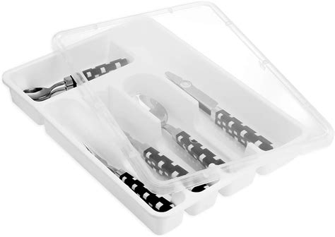 Buy Zilpoo Flatware Tray with Lid, Plastic Camper Picnic Cutlery and ...