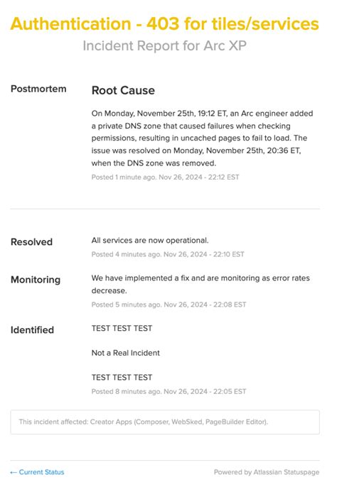 Arc XP Status Page