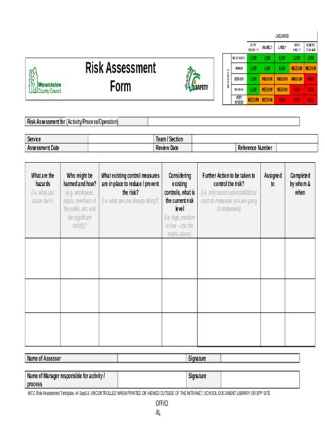 Risk Assessment Form - Fill Out, Sign & Share Online | pdfFiller