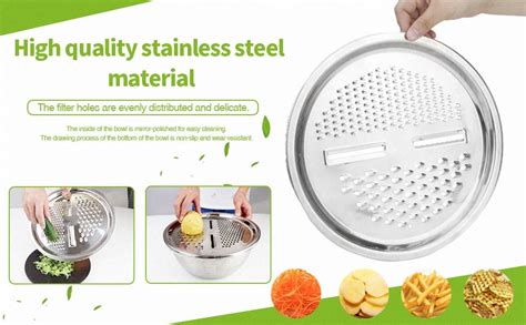 DOITOOL Stainless Steel 3 in 1 Multifunction Grater with Drain Basket ...