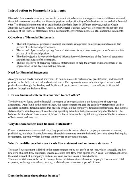 Introduction to Financial Statements - Introduction to Financial Statements Financial Statements ...