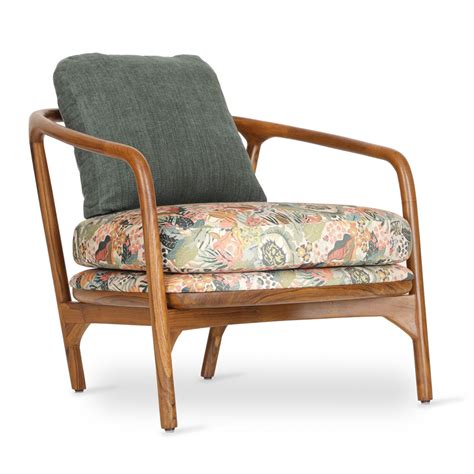 Nofo - Teak Lounge Chair, Green, Printed Fabric | Alankaram