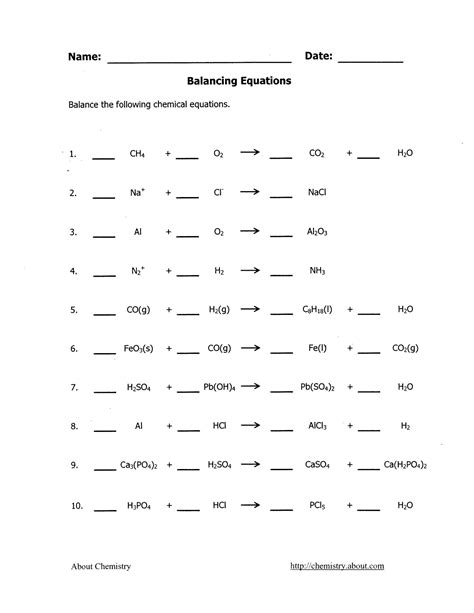 Balancing Equation Practice Worksheet - Printable Sheet Education