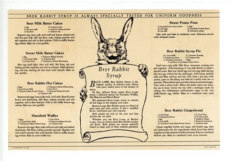 Brer Rabbit Syrup Recipe Pamphlet (1931 Penick and Ford)