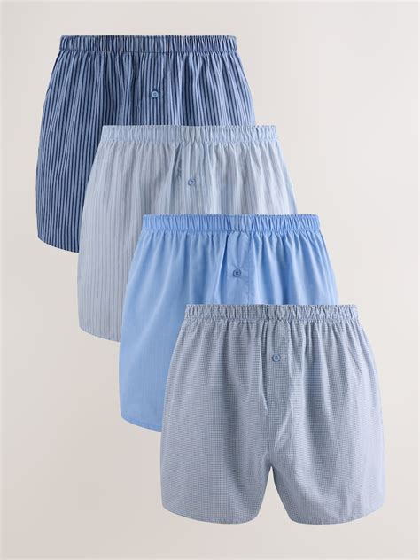 Buy Blues Mixed Pattern 4 pack Woven Pure Boxers from Next India