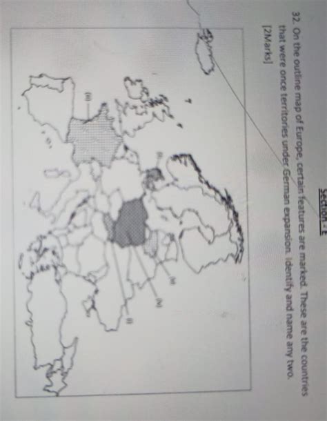 2. On the outline map of Europe, certain features are marked. These are ...