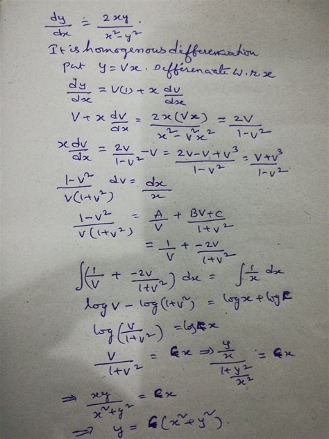 Solve: dy/dx =2xy / ( x2 - y2 ) The answer given in the book is :y = C ...