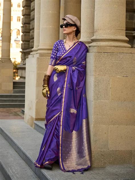 Royal Radiance Purple Satin Silk Woven Festive Saree - VJV Now - India