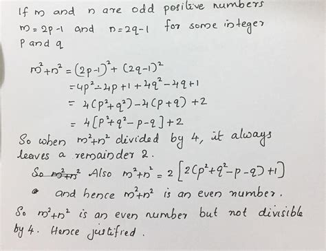 if m and n is odd positive integers then m2+n2 is even but not ...