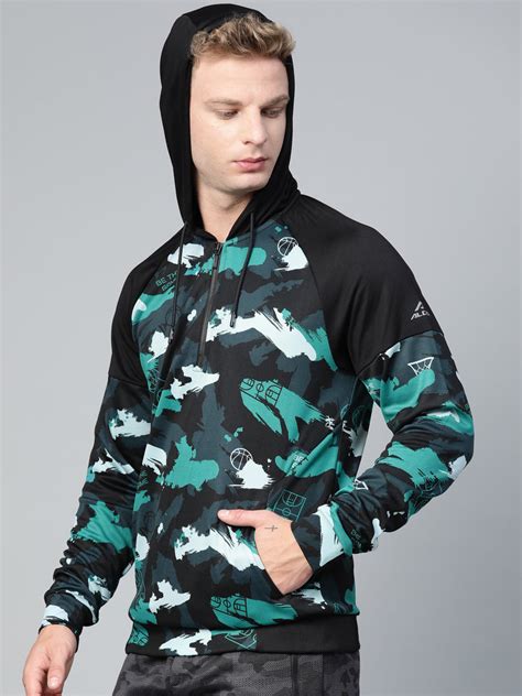 Alcis Men Navy Blue Black Camouflage Printed Hooded Sweatshirt MSWAWC0192-S