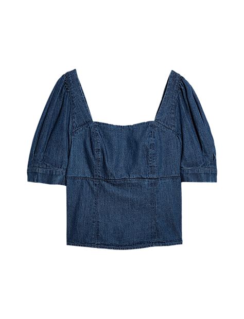 Buy Pure Cotton Denim Square Neck Slim Fit Top at Marks & Spencer