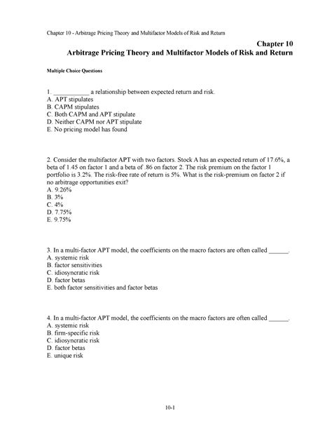 APT qs - questions with solutions - Chapter 10 Arbitrage Pricing Theory ...