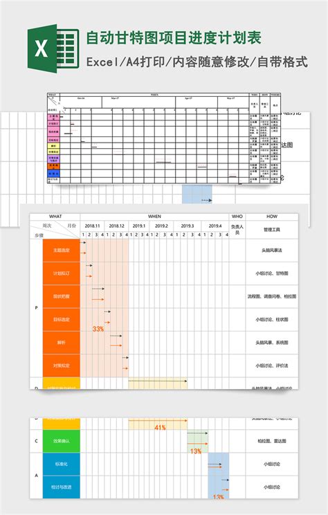 自动甘特图项目进度计划表Excel模板下载_办图网