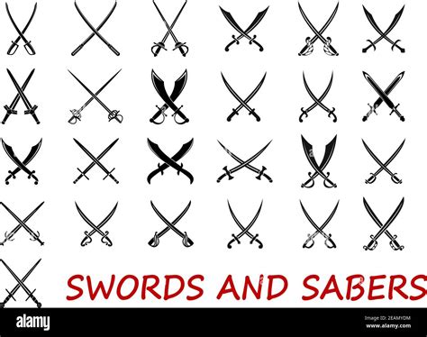 Crossed swords and sabers elements isolated on white background ...