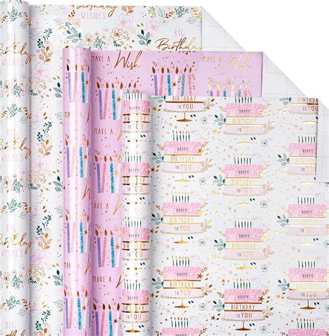 LeZakaa Birthday Wrapping Paper Roll - Mini Roll - Cake/Flower/Candle ...