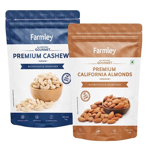 Farmley Dry Fruits Combo Pack 2kg | Almonds 1kg | Cashews 1kg | Mixed ...