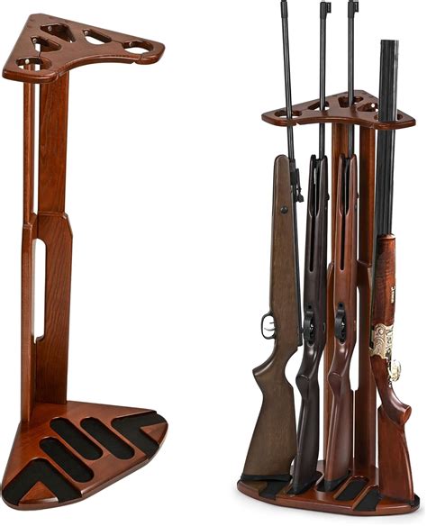 Amazon.com: TESLYAR Wood Gun Rack Stand for 5 Rifles - Rifle Stand ...