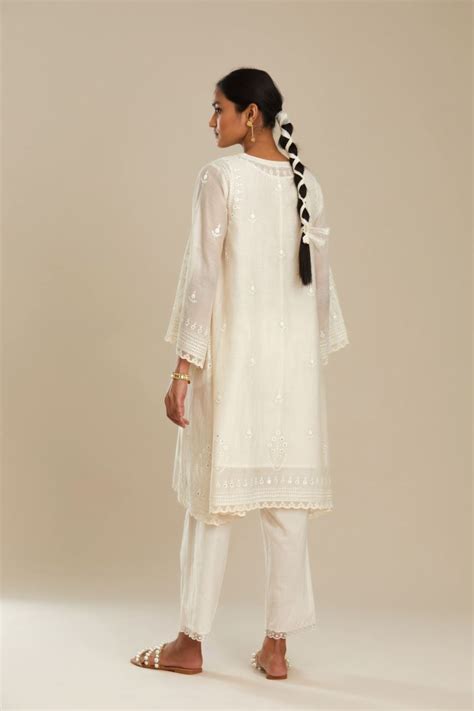 Buy - Cotton chanderi V neck kurta set | Elan Store