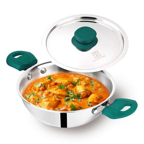 The Indus Valley Triply Stainless Steel Kadai/Kadhai with Steel Lid ...