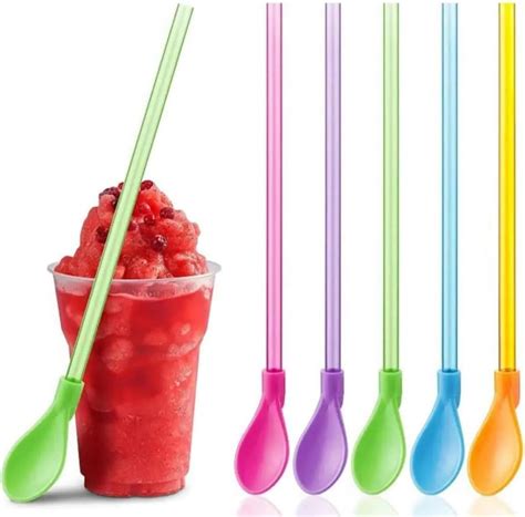 10 Pieces Slush Straws, Colored Straw Spoon 2 in 1, Plastic Reusable ...