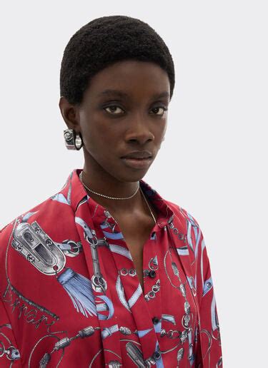 Ferrari Closet print silk dress in Maison Red for Women | Ferrari®