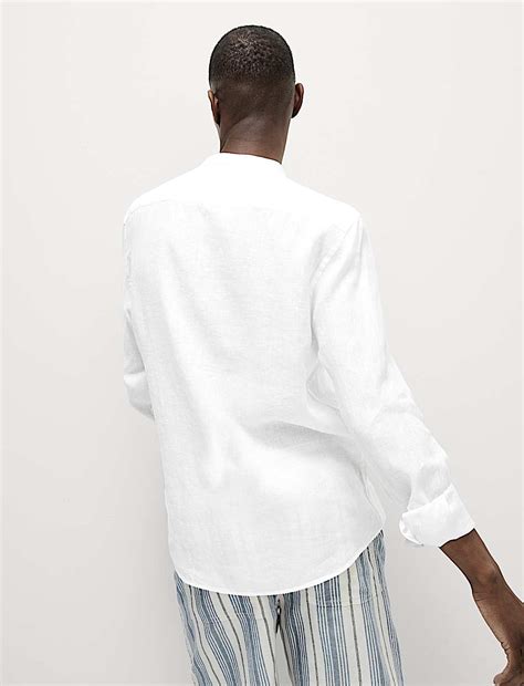 Buy Pure Linen Grandad Collar Shirt at Marks & Spencer