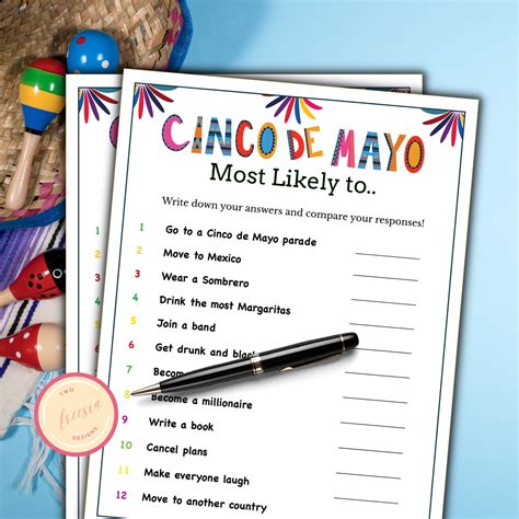 Cinco De Mayo Printable Game - Most Likely to - Printable Fiesta Game for Adults - Mexican Party ...