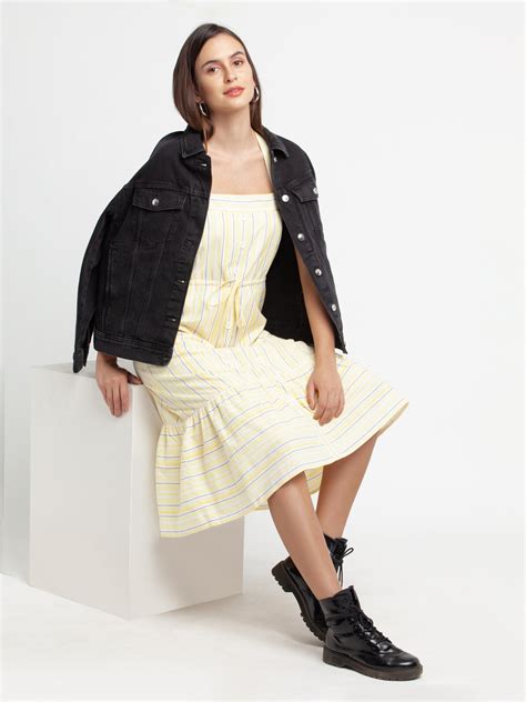 Buy Off White Striped Tiered Midi Dress For Women Online - Zink London