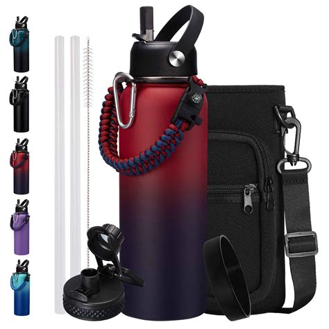 40 oz Insulated Water Bottles with Straw Spout Lids, Stainless Steel ...