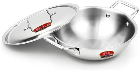 Buy Classic Steels Triply Stainless Steel Kadai with Lid (18cm, 1.2L ...