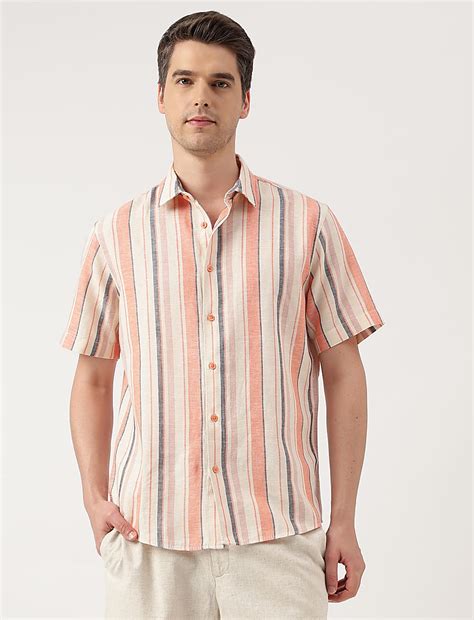 Buy Linen Blend Striped Spread Collar Shirt at Marks & Spencer