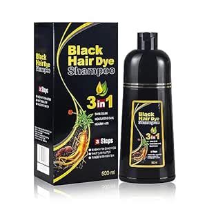 Buy Organic Unisex Black Hair Dye Shampoo - 3-in-1 Formula (500ml) for ...