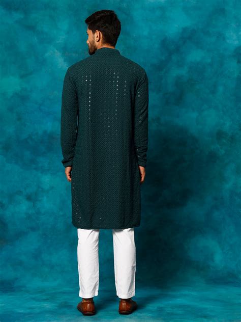 Men's Green Rayon Schiffli Kurta And Pant Set – vastramay