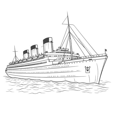 Black And White Outlines Of A Large Ship Cruise Liner Sketch Drawing Vector, Wing Drawing, Ship ...