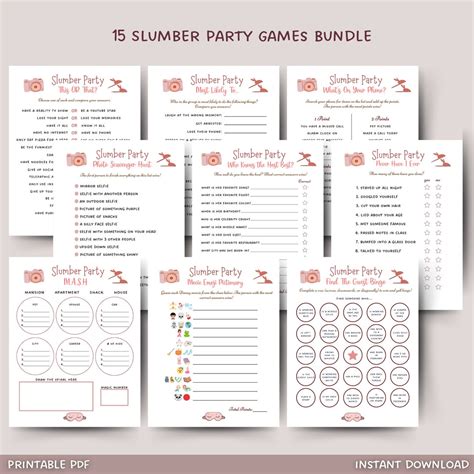 Slumber Party Games Bundle Printable, Tween Preteen Sleepover Games ...