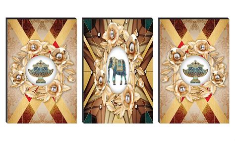 SAF paintings Set of 3 Elephant with winning Trophy Large Embossed MDF ...