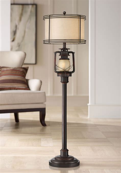 Barnes and Ivy Rustic Industrial Floor Lamp with Nightlight Glass 63 ...