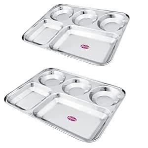 Buy Sharda Metals Stainless Steel Rectangular Compartment Thali Plates ...
