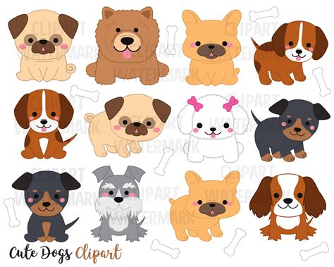 Dogs Clipart, Dogs Clip Art, Cute Puppy Clipart, Kawaii Dogs Clipart ...