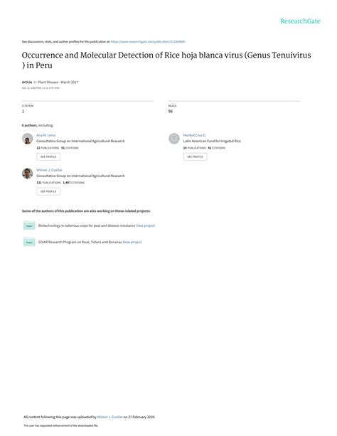 Ocurrence and molecular detection of rice hoja blanca virus (genus tenuivirus) in peru | PDF