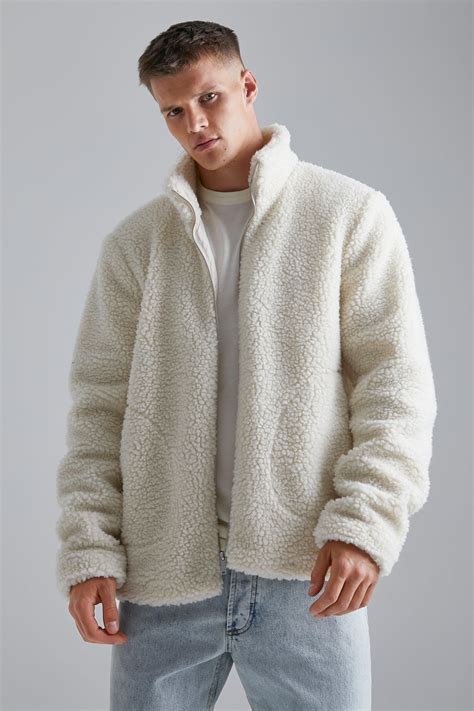 Mens Tall Borg Funnel Neck Jacket - Cream - Xl | Winter outfits men ...