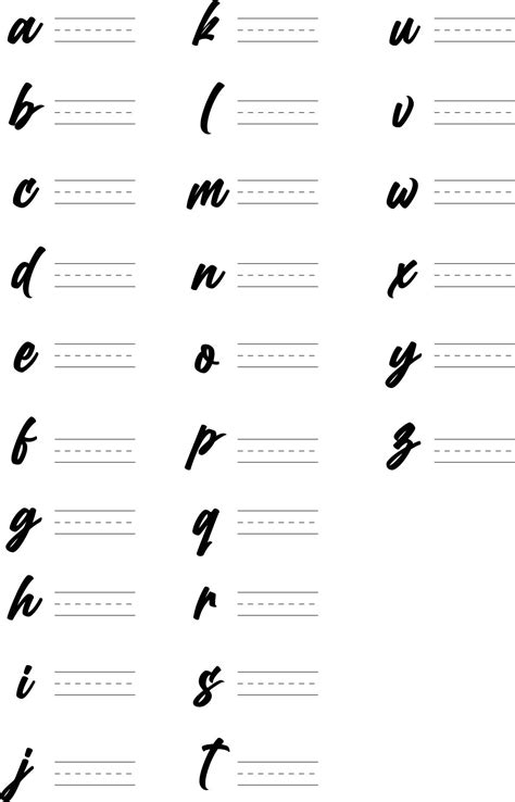 Printable Calligraphy Alphabet Practice Sheets