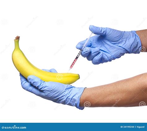 GMO Food. Injection into Banana Isolated on White Background ...
