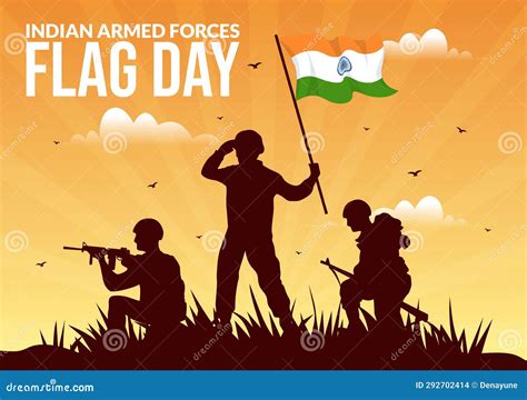 Indian Armed Forces Flag Day Vector Illustration With India And Army Flags In National Holiday ...